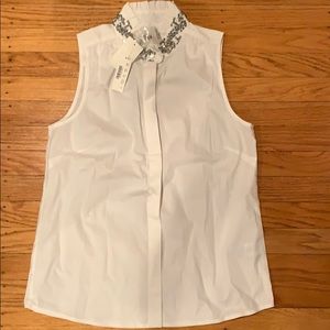White sleeveless shirt with jeweled collar